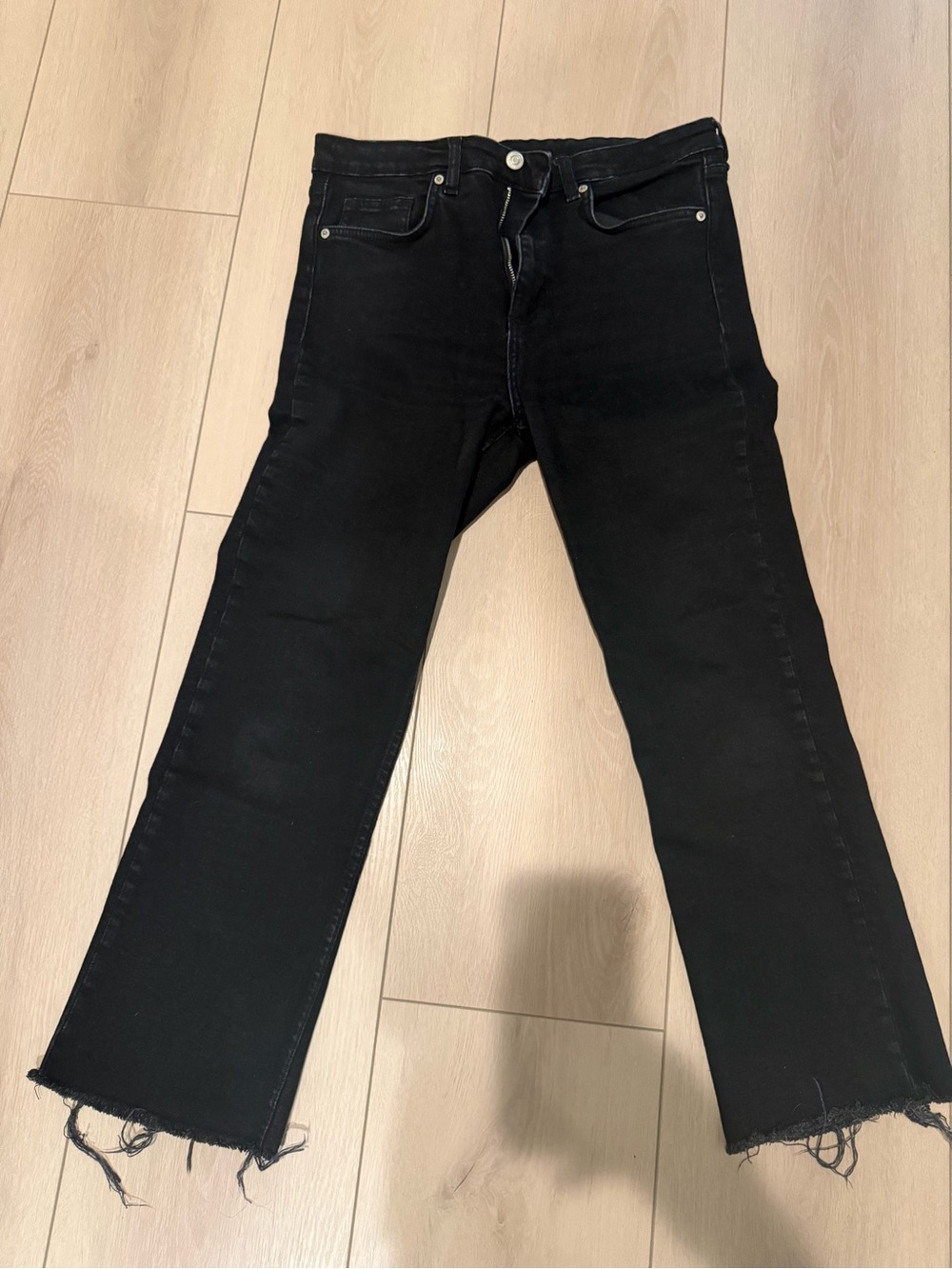 Zara Black Straight-Leg Jeans with Raw Hem